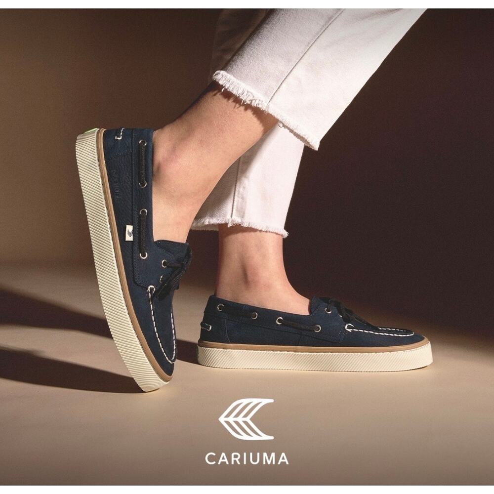 New Cariuma Women’s Mare Suede Navy Blue Boat Shoes 6.5 Nubuck Slip Ons